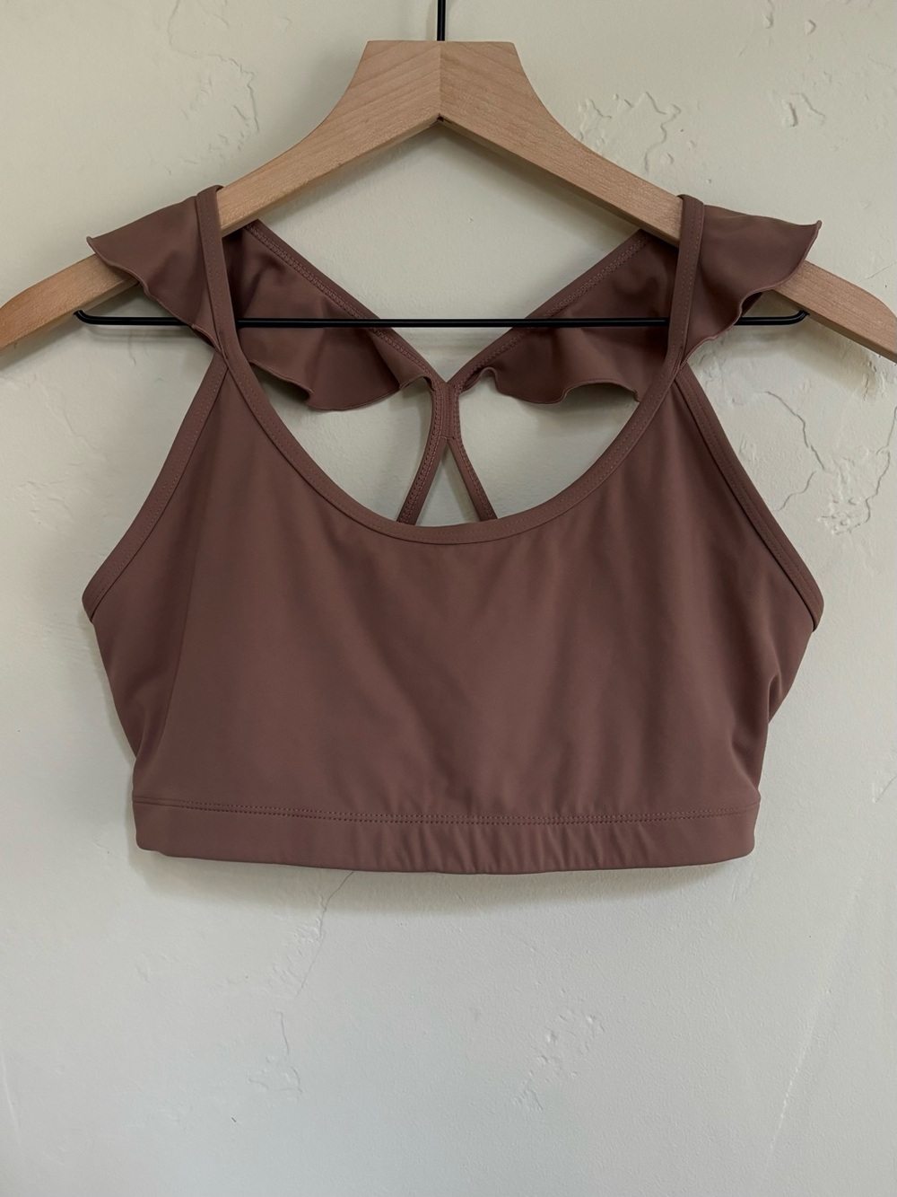 JoyLab Ruffle Strap Racerback Women’s Sports Bra Size M Dark Taupe Athleisure